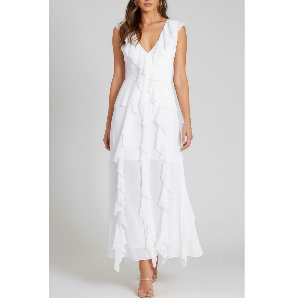 MISA LOS ANGELES Claudita Ruffle Maxi Dress, White, XS
